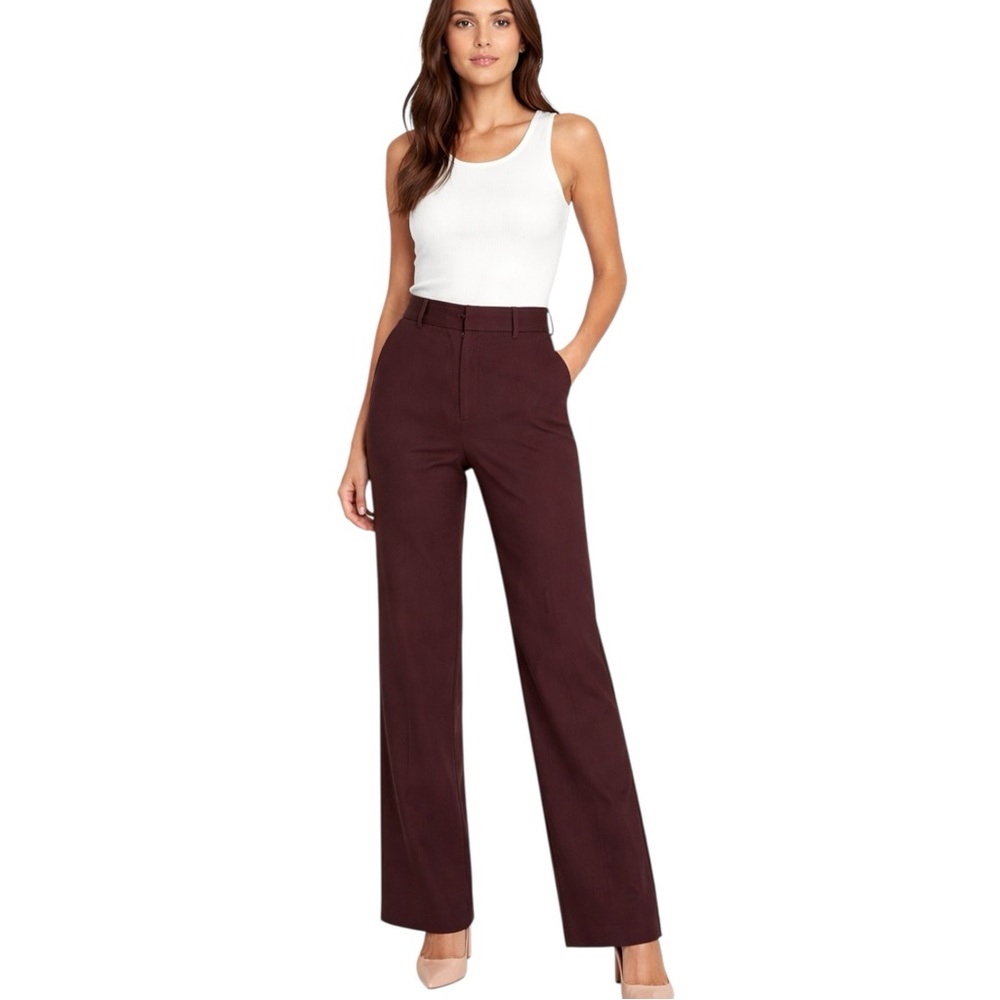 Loft Ann Taylor “ANN” Pants Size 14 High Rise Chocolate Brown Wide Leg Pockets - Picture 8 of 9